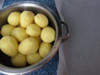 Die Kartoffeln schälen, unter fließendem Wasser...
