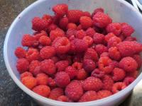 Gewaschene Himbeeren auf Teig ausstreuen....